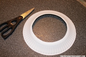Cut a whole out of two paper plates following the line of the first inside circle in the plate.